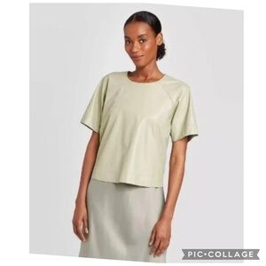 NEW PROLOGUE FAUX LEATHER SHORT SLEEVE TOP MILLSTONE GREY
